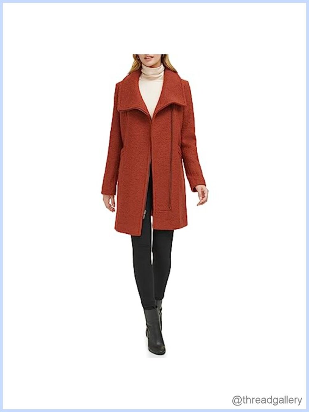 Asymmetrical Zip Wool Boucle Coat Seam Details Versatile Outerwear